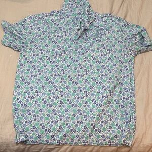Rhoback Men's Polo with Blue and Green Floral Design
